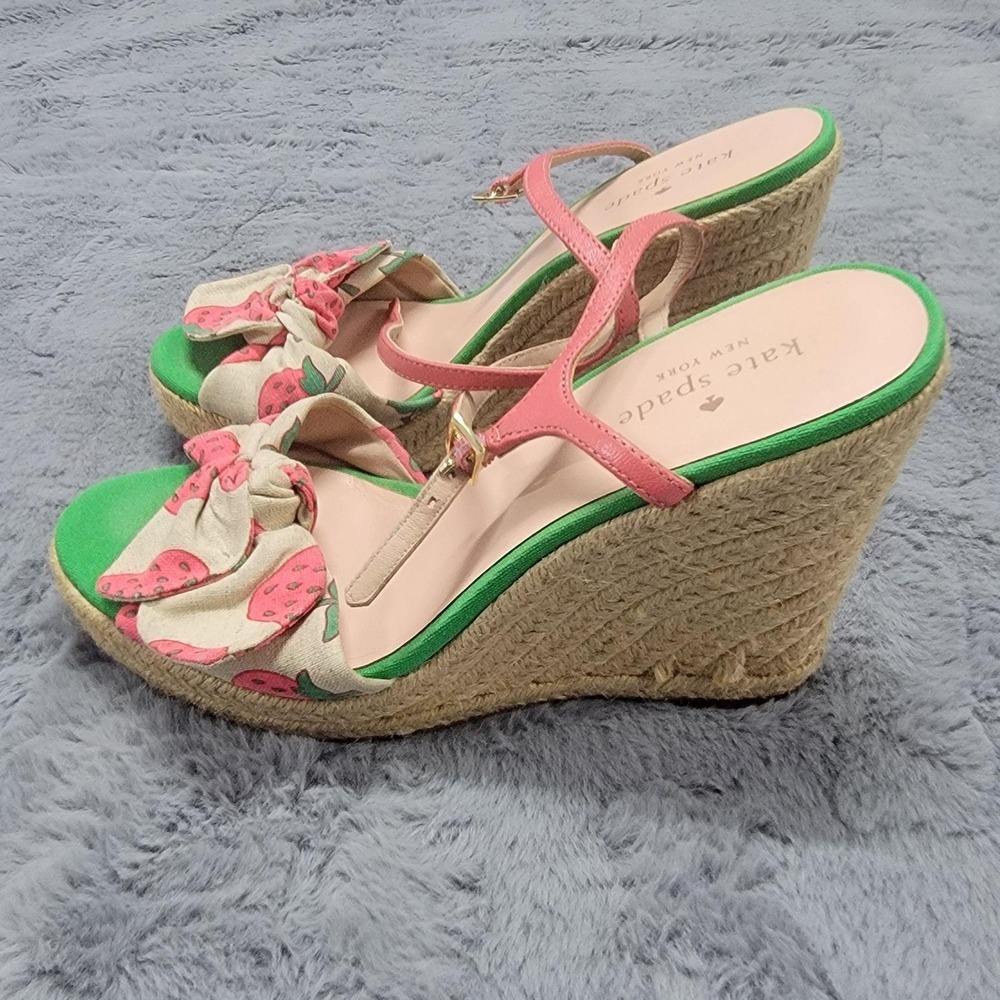 Kate Spade Sandals Womens 7 Multicolor Strawberry Espadrille Wedge Platform Bow